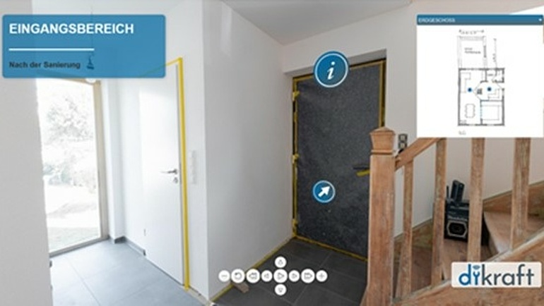 Foto eines Ausschnitts virtuelles 3D-Haus Eingangsbereich im Projekt "DiKraft"
