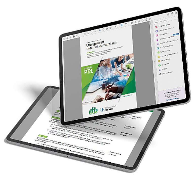 Tablet mit digitalen Übungsskripten des itb zum Geprüften Betriebswirt